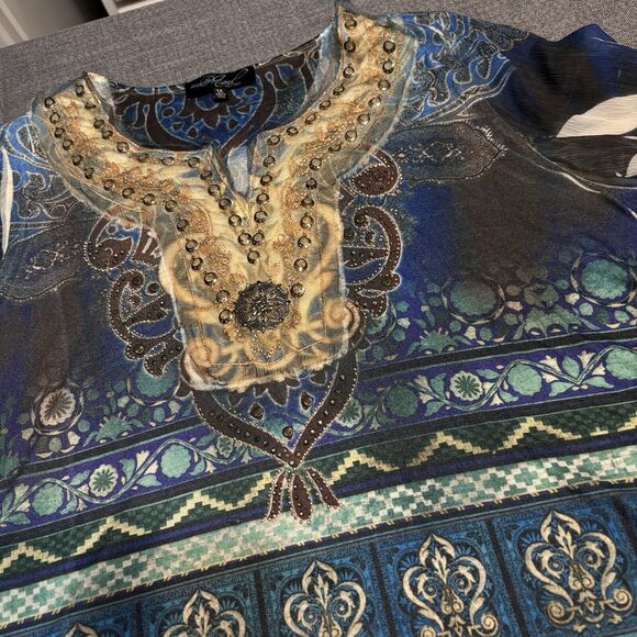 Whimsigoth Top 1X  Retro Asymmetrical Sleeves Studded Hippie 70’s byAvenida Axal - Picture 3 of 13